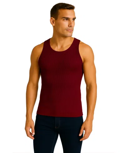 Galaxy By Harvic Men's Heavyweight Ribbed Tank Top In Burgundy