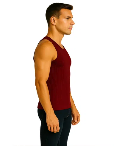 Galaxy By Harvic Men's Heavyweight Ribbed Tank Top In Burgundy