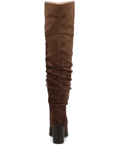 Journee Collection Women's Kaison Stacked Heel Over The Knee Boots In Animal Print