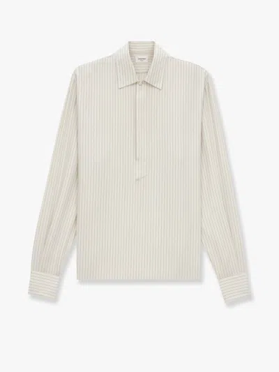 Saint Laurent Striped Shirt In Silk Blend Men In White