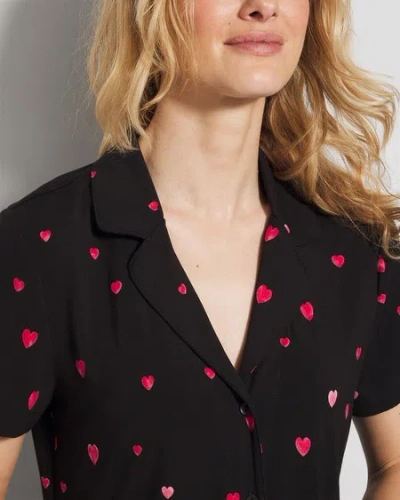 Soma Women's Cool Nights Short Sleeve Button Up Pajama Top In Black Size Xl |  Pajama Sets