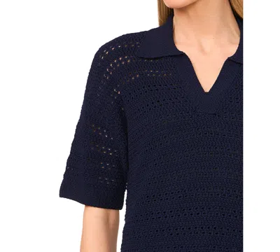 Cece Women's Open-knit Short-sleeve Polo Sweater In Blue