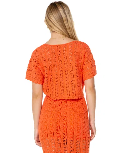 Roxy Sea Swirl Boxy Crochet Sweater In Orange