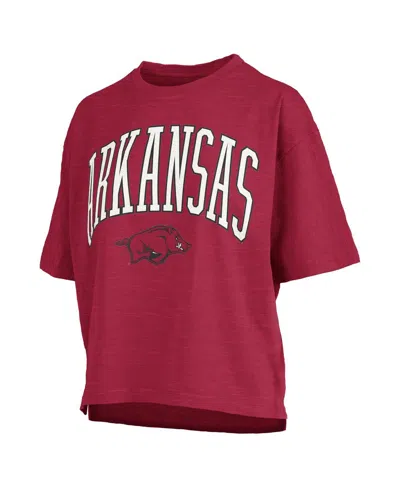 Pressbox Women'sâ Cardinal Arkansas Razorbacks Nelson Arch Over Logo Waist Length Oversized Slub T-shirt