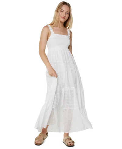Roxy Lily Bloom Eyelet Ruffle Maxi Dress In White