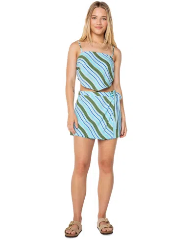 Roxy Wild At Heart Stripe Asymmetric Crop Top In Blue