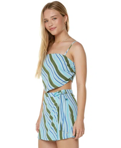 Roxy Wild At Heart Stripe Asymmetric Crop Top In Blue