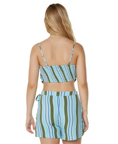 Roxy Wild At Heart Stripe Asymmetric Crop Top In Blue