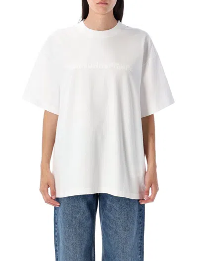Alexander Wang Essential Jersey Short Sleeve Tee With Puff Logo And Bound Neck In White
