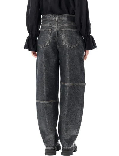 Ganni Wide Leg Trousers Metallic Finish Pockets In Black