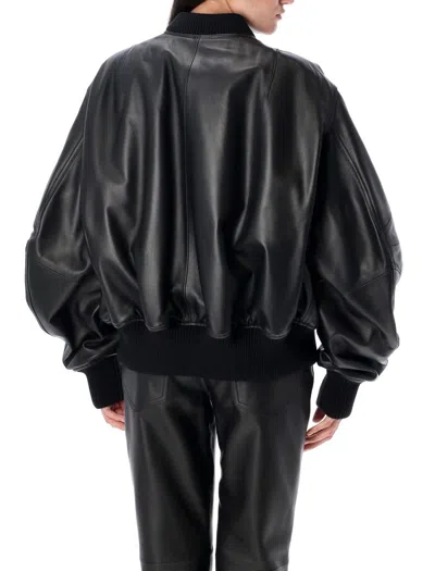 Attico The  Lamb Leather Bomber Jacket With Oversized Silhouette And Utility Pockets In Black