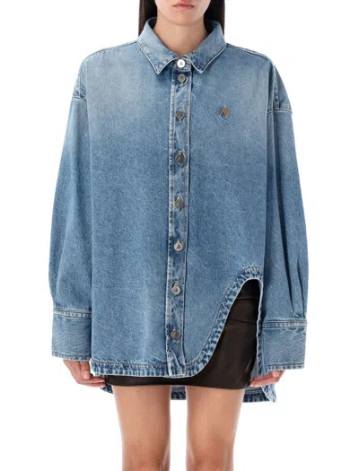 Attico Oversized Embroidered Denim Shirt In Blue