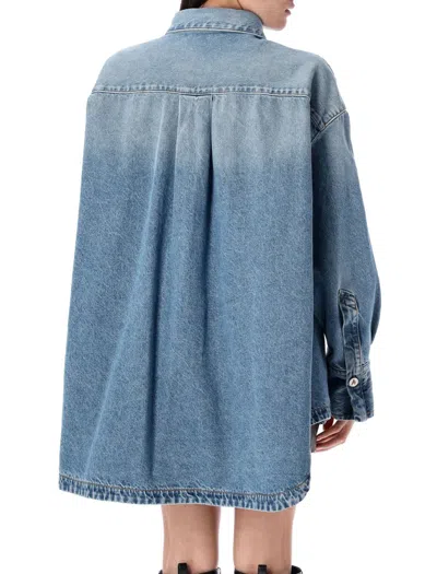 Attico Oversized Embroidered Denim Shirt In Blue