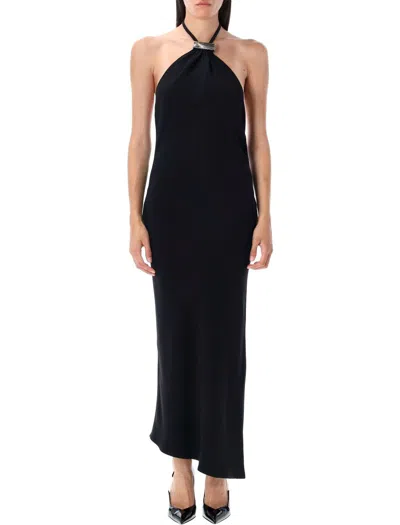 Attico Black Halterneck Midi Dress In Black