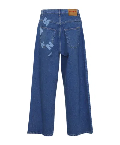 Marni Wide Leg Cotton Denim Jeans In Blue