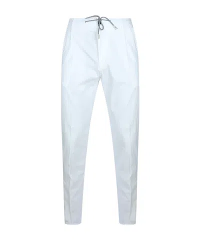 Eleventy Men White Pants With Elastic Drawstring Waist And Tapered Leg In Cotton Blend Stretch Woman In White