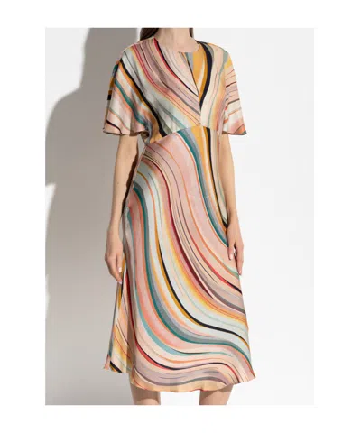 Ps By Paul Smith Ps Paul Smith Short-sleeved Stripe Patterned Dress In Multi