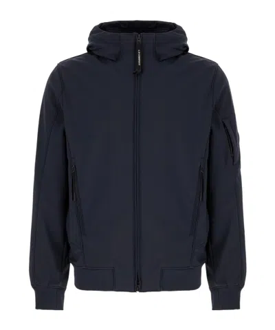 C.p. Company Blue Jacket With Drawstring Hood And Decorative Googles