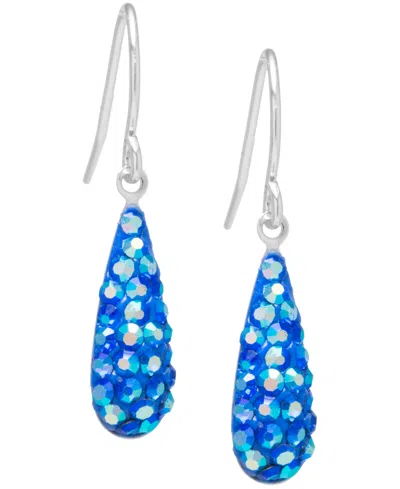 Macy's Blue Crystal Pave Elongated Teardrop Earrings In Sterling Silver
