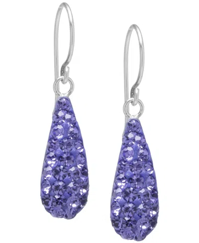 Macy's Blue Crystal Pave Elongated Teardrop Earrings In Sterling Silver