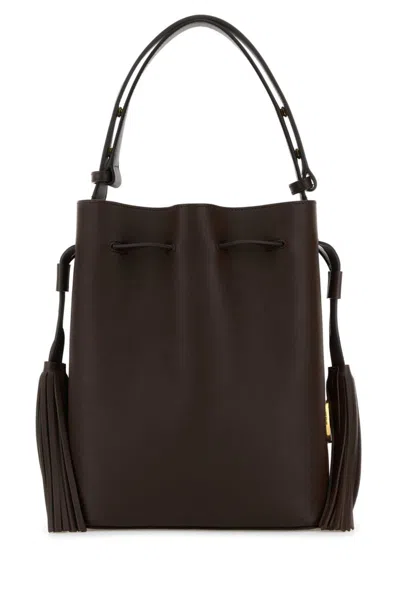 Valentino Borsa A Secchiello Vlogo Signature In Pelle Cioccolato  Donna In Brown