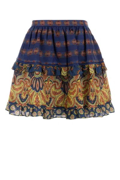 Valentino Garavani Printed Linen Skirt In Blue