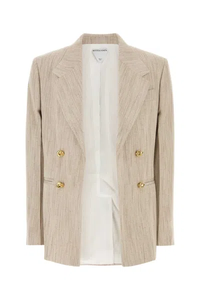 Bottega Veneta Womens Grey Putty Knot Notch-lapels Woven Blazer In Neutral