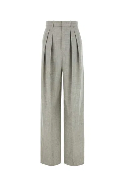 Saint Laurent Wool Trousers With Wide Leg And Pleated Front In Gray