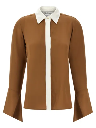 Max Mara Pio Washed Silk Charmeuse Shirt In Brown