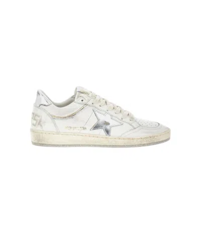 Golden Goose Ball Star Sneakers In Vintage Effect Leather With Silver Star And Heel Tab In White