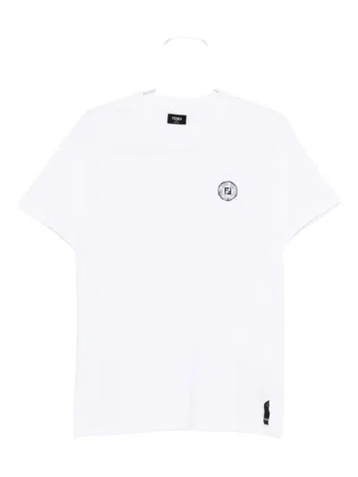 Fendi Stamp Crew Neck Patch Detail Short Sleeves In White