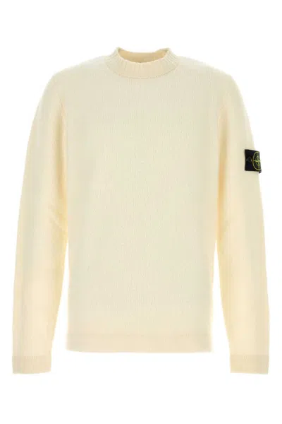 Stone Island Ivory Ribbed Knit Sweater With Crew Neckline In Multi