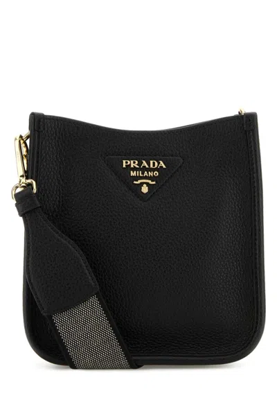 Prada Mini Leather Shoulder Bag In Black