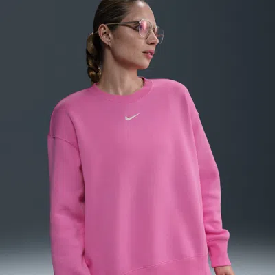 Nike Phoenix Fleece Oversize Crewneck Sweatshirt In Pink