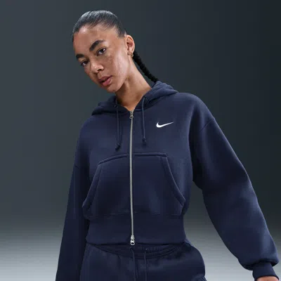 Nike Women's  Sportswear Phoenix Fleece Loose Full-zip Cropped Hoodie In Blue