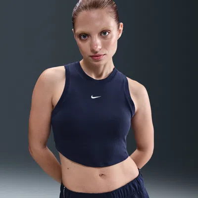 Nike Women's  Sportswear Chill Knit Tight Cropped Mini-rib Tank Top In Blue