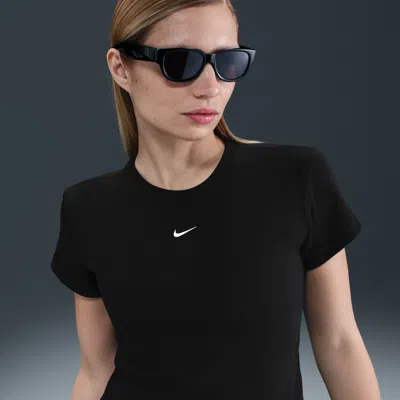 Nike Women's  Sportswear Tight Ribbed Short-sleeve T-shirt In Black