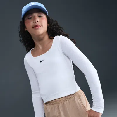 Nike Sportswear Big Kids' (girls') Long-sleeve Square-neck Top In White