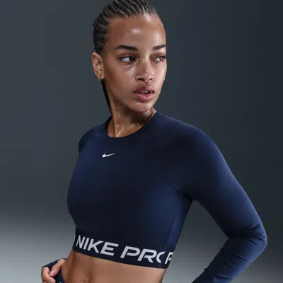 Nike Women's  Pro Dri-fit Cropped Long-sleeve Top In Blue