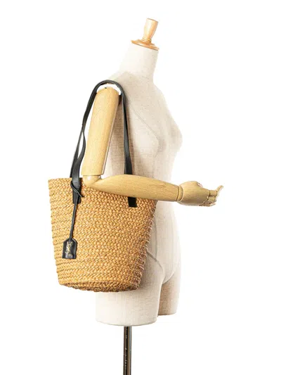 Pre-owned Saint Laurent 2020 Small Raffia Panier Tote Bag