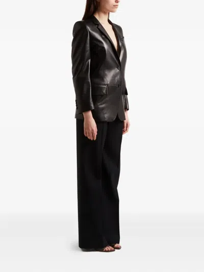 Alexander Mcqueen Single-breasted Leather Blazer In Black