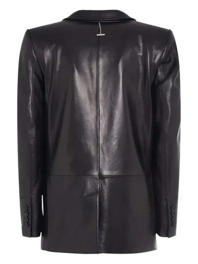 Alexander Mcqueen Single-breasted Leather Blazer In Black