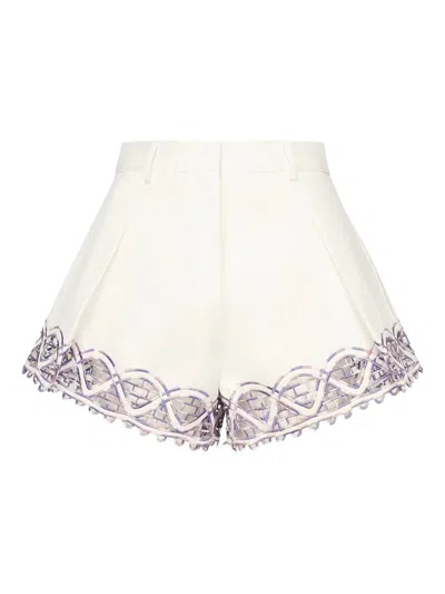 Celia B Pleated-front Embroidered Shorts