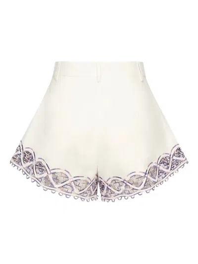 Celia B Pleated-front Embroidered Shorts
