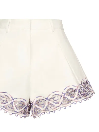 Celia B Pleated-front Embroidered Shorts