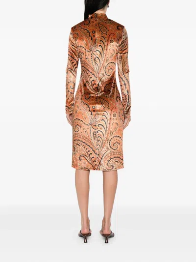Etro Paisley Print Dress In Orange