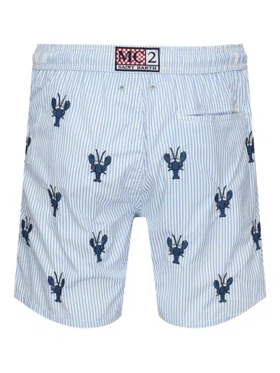 Mc2 Saint Barth Lobster-print Striped Swim Shorts In Blue