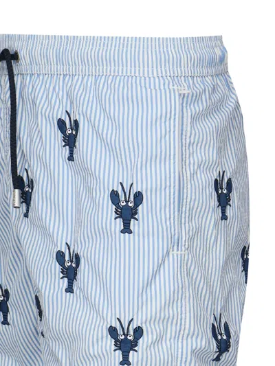 Mc2 Saint Barth Lobster-print Striped Swim Shorts In Blue