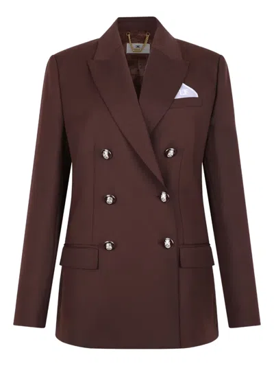 Elisabetta Franchi Double-breasted Buttoned Blazer In Brown