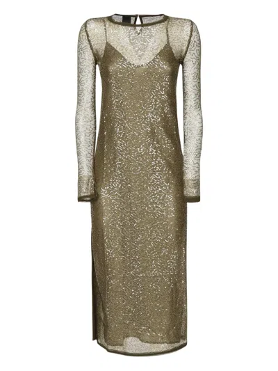 Pinko Sequin-embellished Mesh Midi Dress In Gray